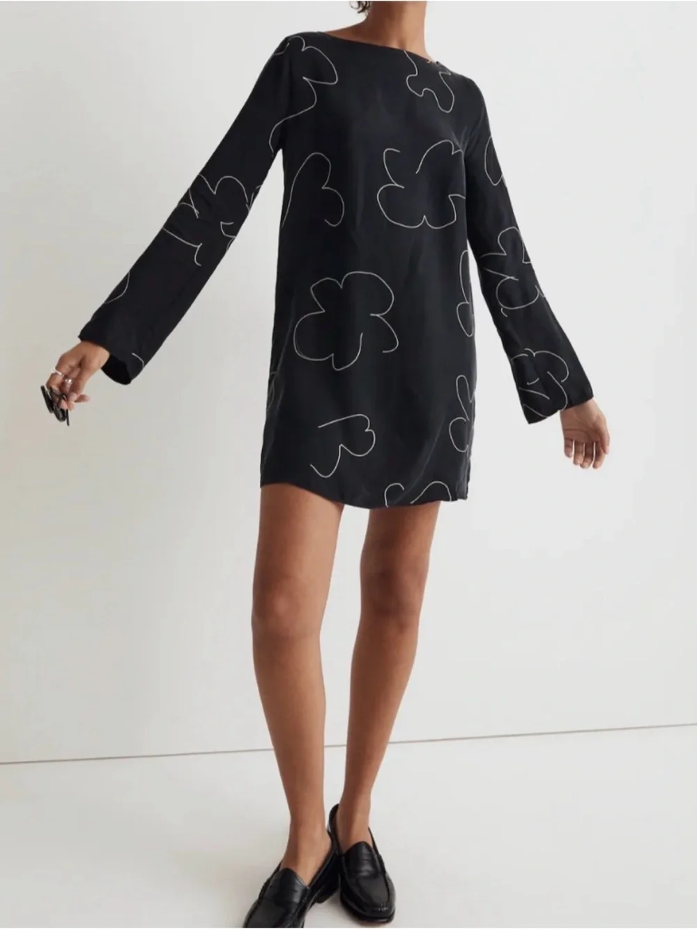 Madewell Black Mini Dress with White Floral Outline